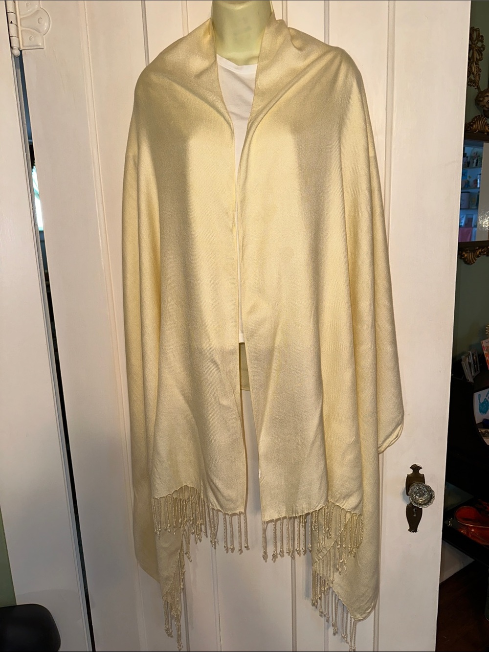 Very Large Creamy Yellow Fringe Shawl Wrap